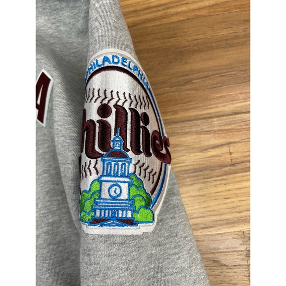 Philadelphia Phillies MLB Hoodie Sweatshirt Gray Pullover Baseball Patch - Picture 4 of 15